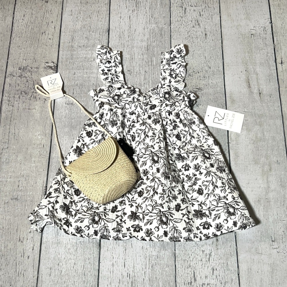 RZ Littles by Rachel Zoe Toddler Girls Black And White Summer Dress w/ Purse NWT
